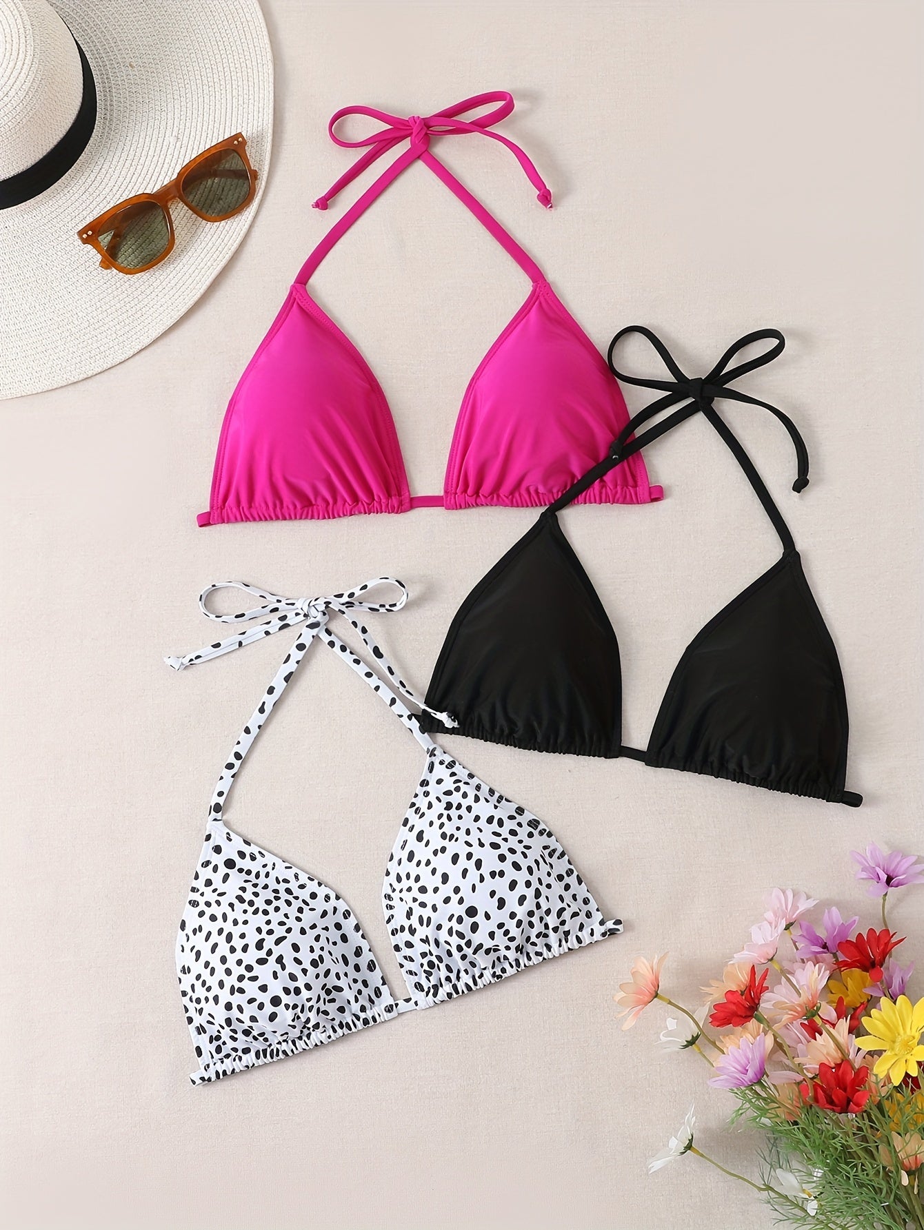Women's Fashion Bikini Triangle Top Set, Sexy V-shaped Triangle, Three-piece Set