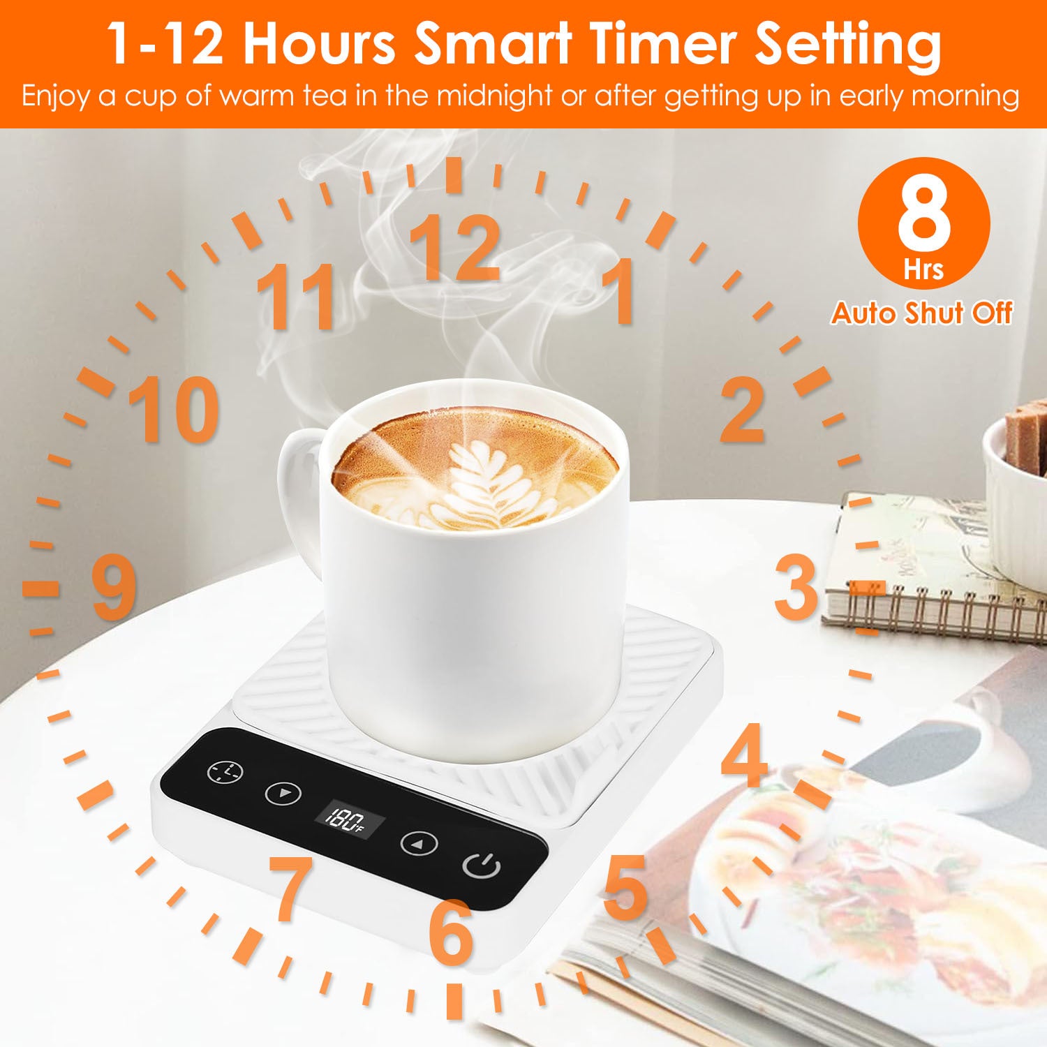 3 Colors Options -- 1Pc Desktop Electric Mug Warmer Auto Shut Off Timer Setting 6 Temperature Levels Cup Warmer For Milk Tea Cup Heating Plate