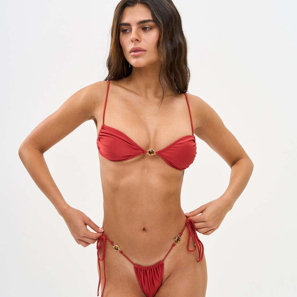 Backless Lace Up Nylon Solid Color Diamond Split Swimsuit For Women