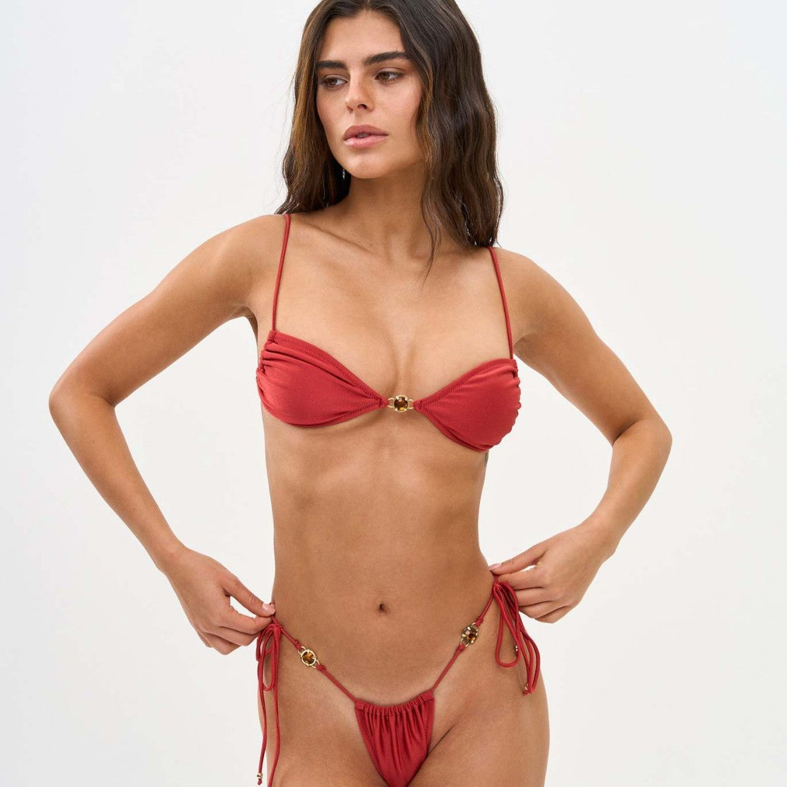 Backless Lace Up Nylon Solid Color Diamond Split Swimsuit For Women