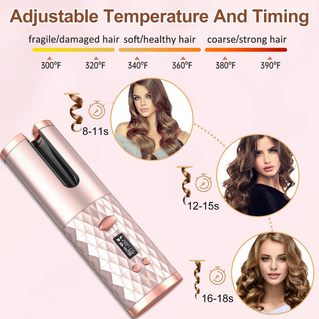 Hair Straightener Brush,, Ceramic Rotating Wireless Auto Curling Iron Wand, Portable USB Rechargeable Spin Curler For Hair Styling