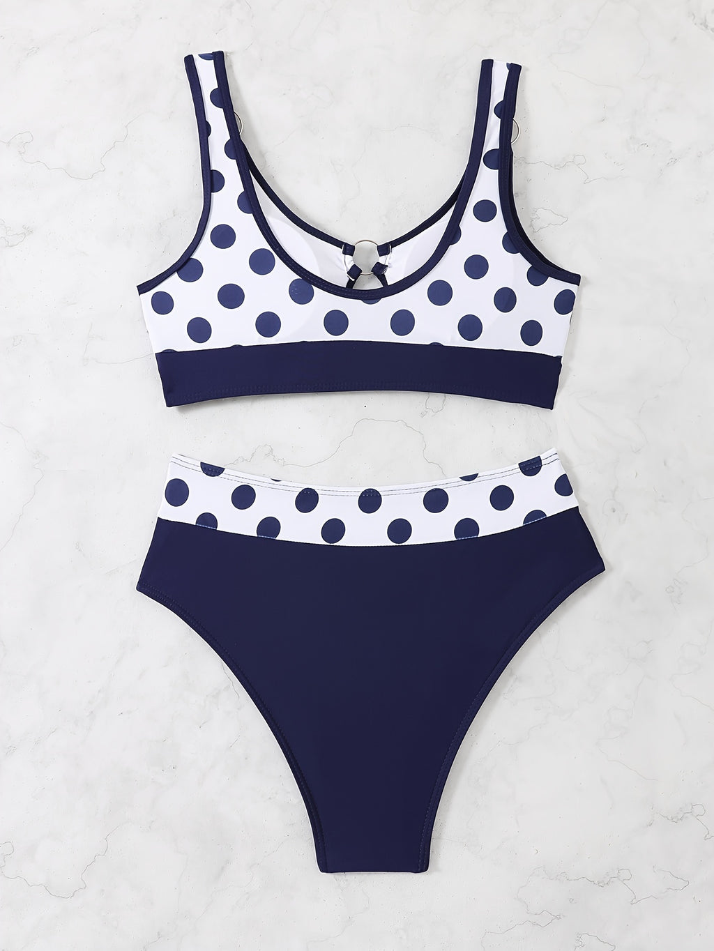 Women's Bikini Set With Random Prints, Sexy Polka Dot Ring Two-piece Swimsuit, Beach Style