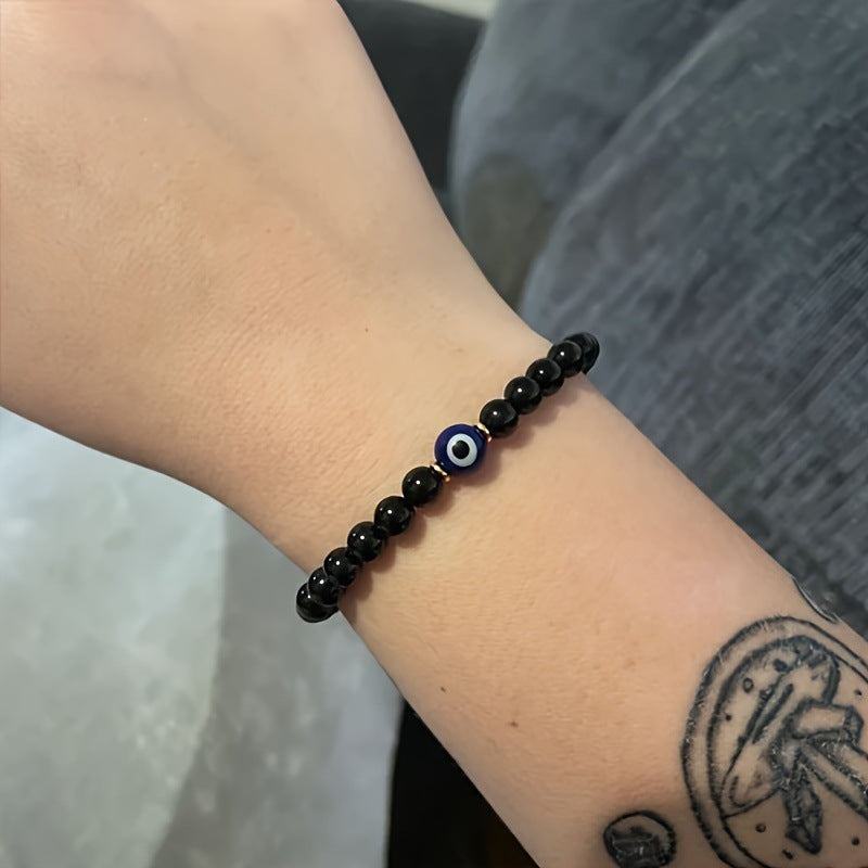 Fashion Devil's Eye 8mm Obsidian Beaded Bracelet