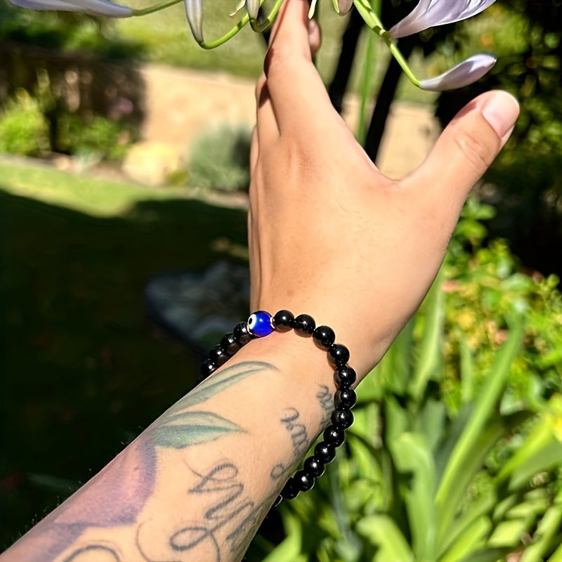 Fashion Devil's Eye 8mm Obsidian Beaded Bracelet