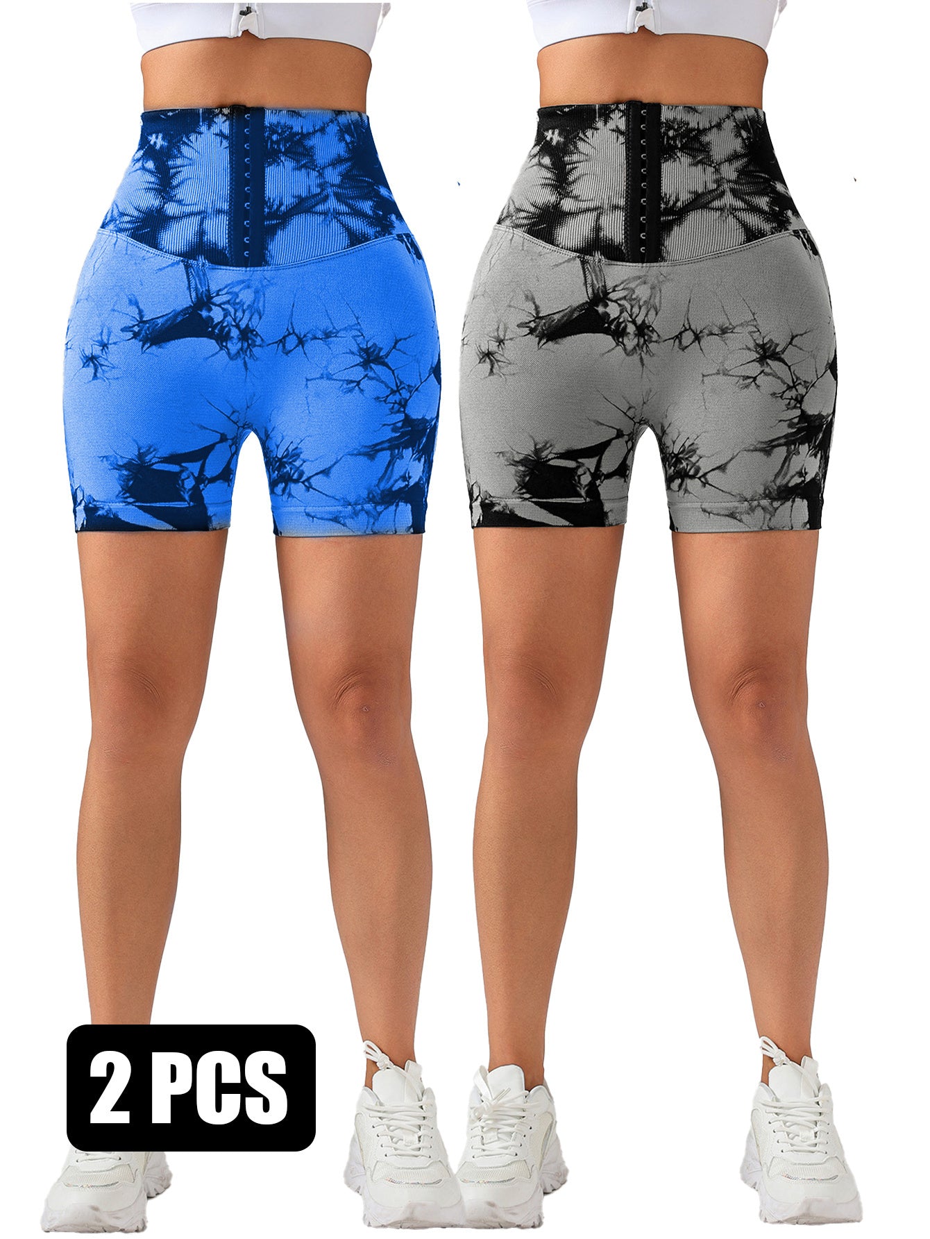 2 Pack 3-ROW HOOK Seamless Sexy Tie Dye Shorts Scrunch Butt Lifting Tummy Control High Waist Quick Drying Sports Yoga Shorts