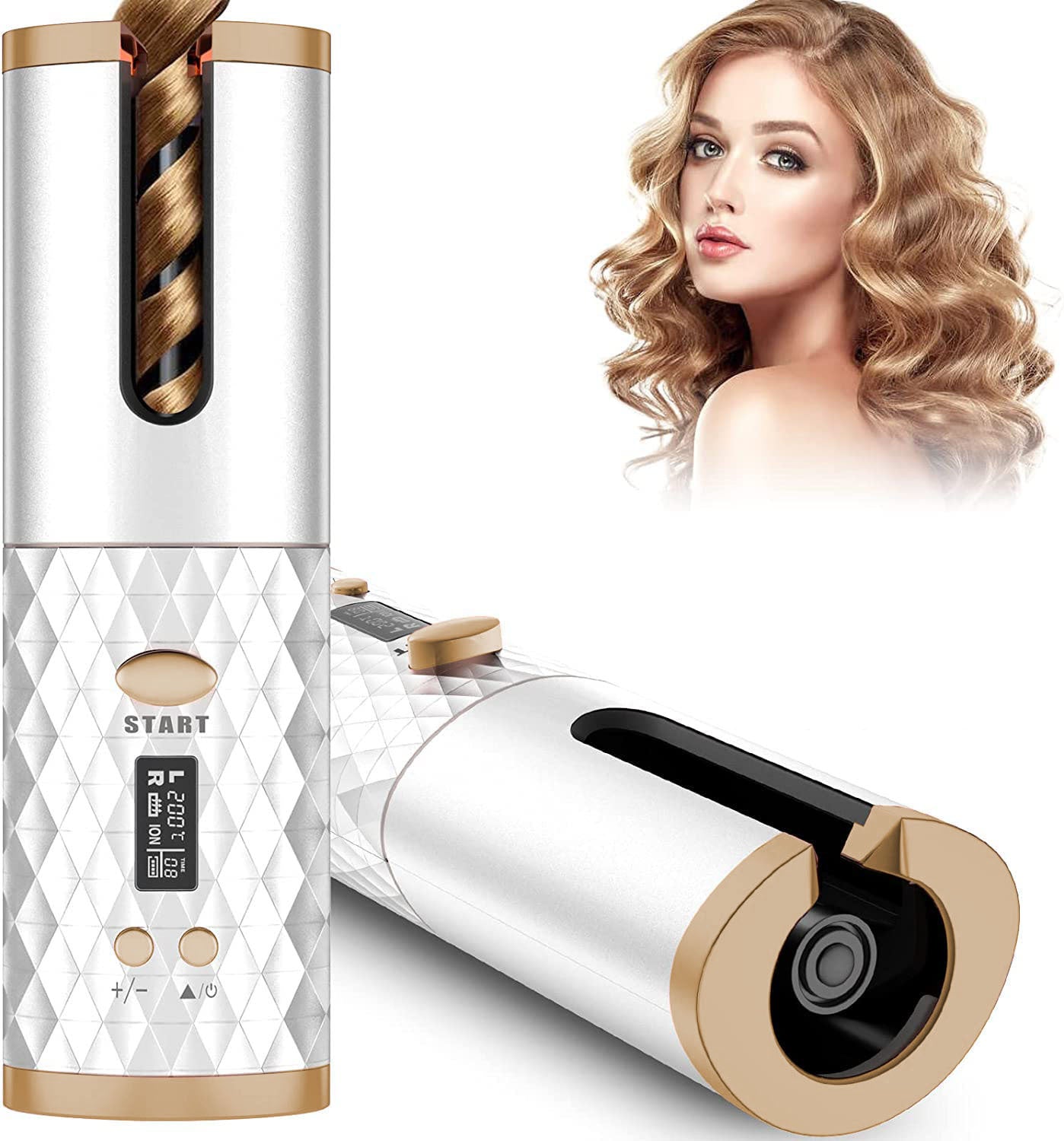 Hair Straightener Brush,, Ceramic Rotating Wireless Auto Curling Iron Wand, Portable USB Rechargeable Spin Curler For Hair Styling